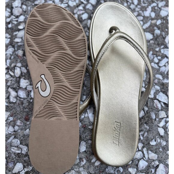 OluKai Flare Gold Leather Thong Sandals Women’s Size 9 - Picture 4 of 6